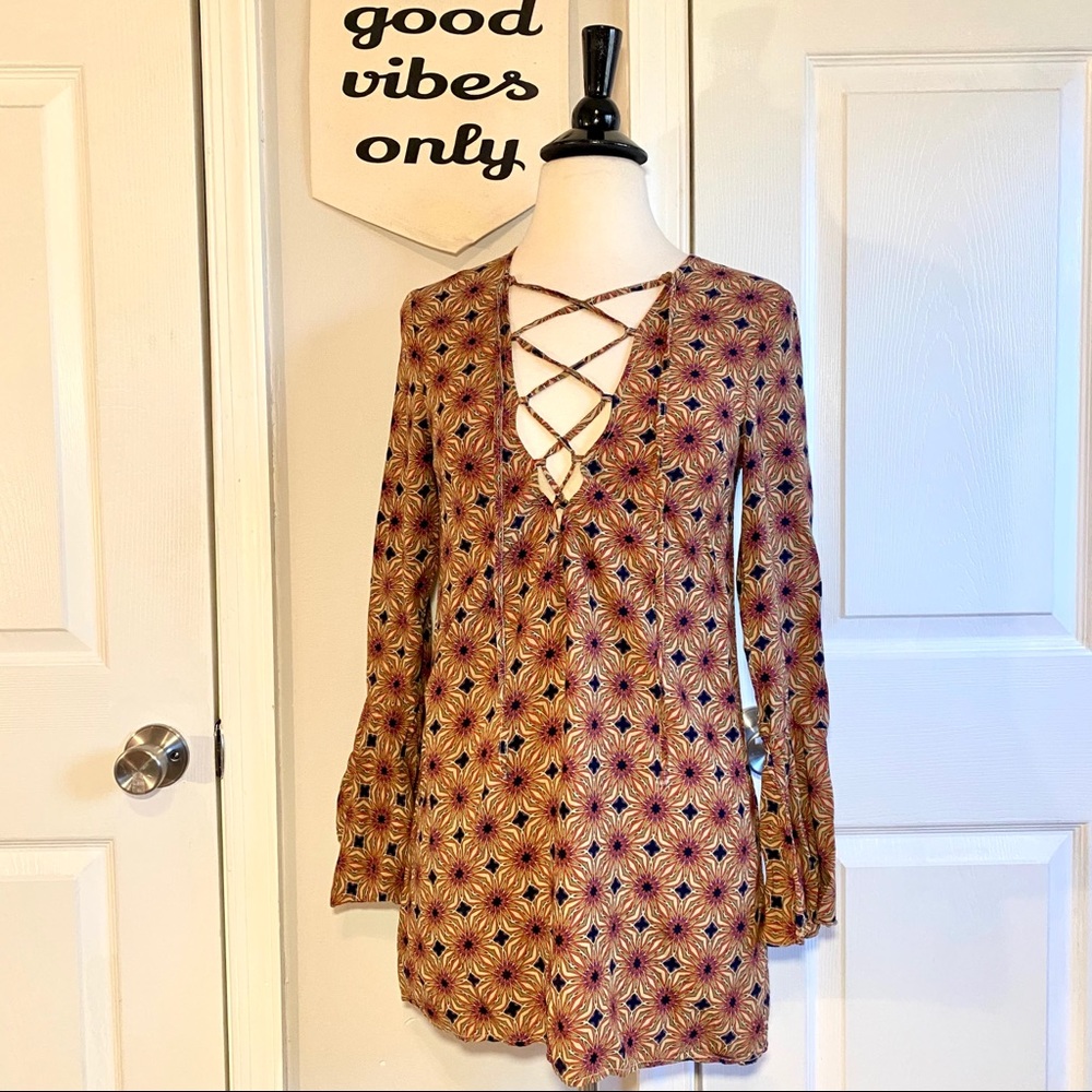 Cotton Candy Printed Lace Up Mini Dress S